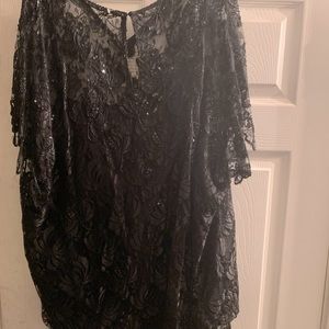Black sequin lace overlay short sleeve size 18 lined short dress